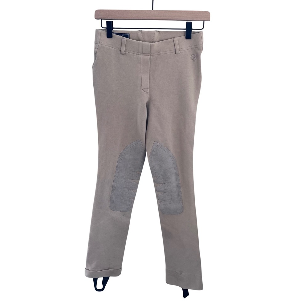 Ariat Jodhpurs Tan Stirrup Equestrian Pants Suede Knee Patches Size 14 Girl